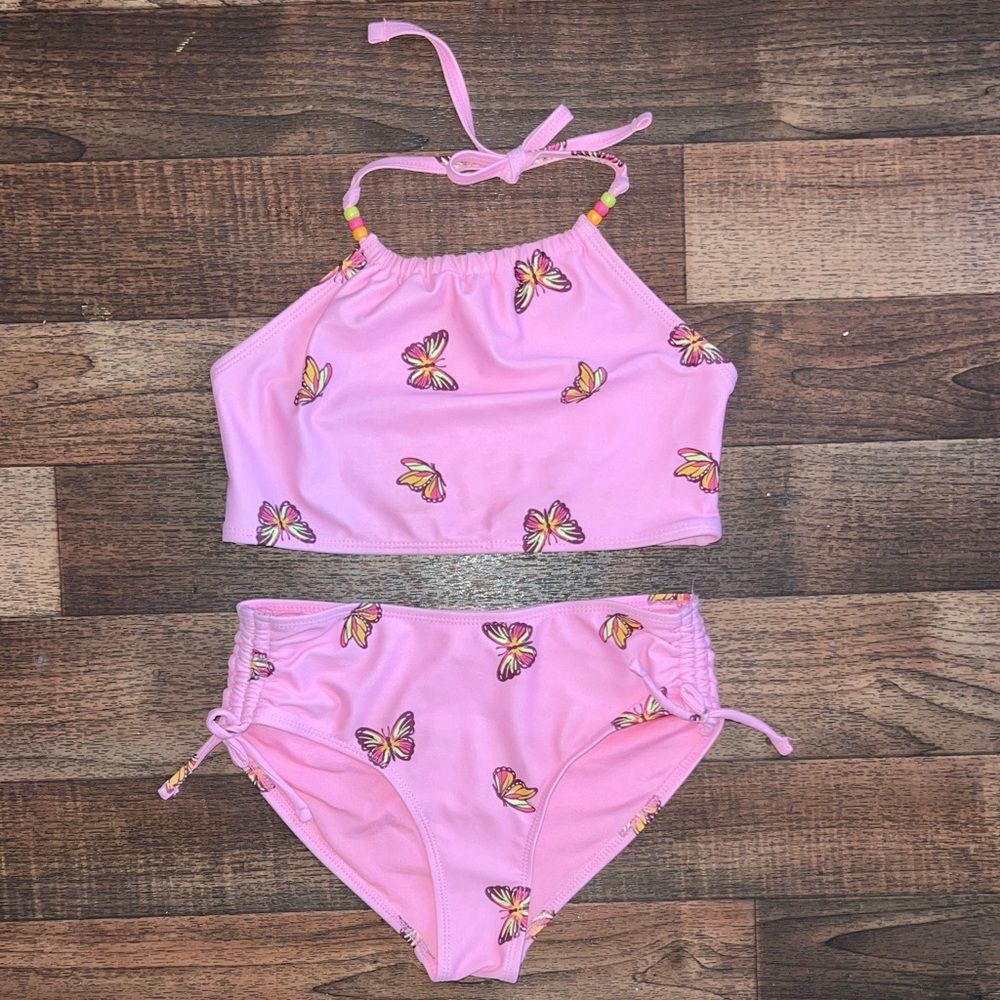 Old Navy Pink Butterfly Kids Swim Bikini medium girls 8